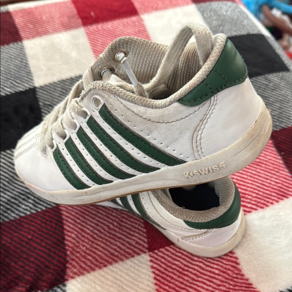 K-Swiss White and Green Sneakers with Leather Upper